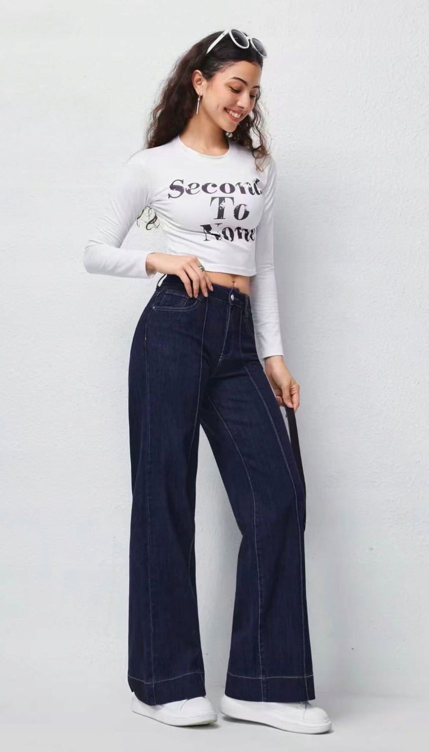 Damskie Jeansowe Spodnie Szwedy Dzwony Jeansy Wide Leg Kant Przeszycie