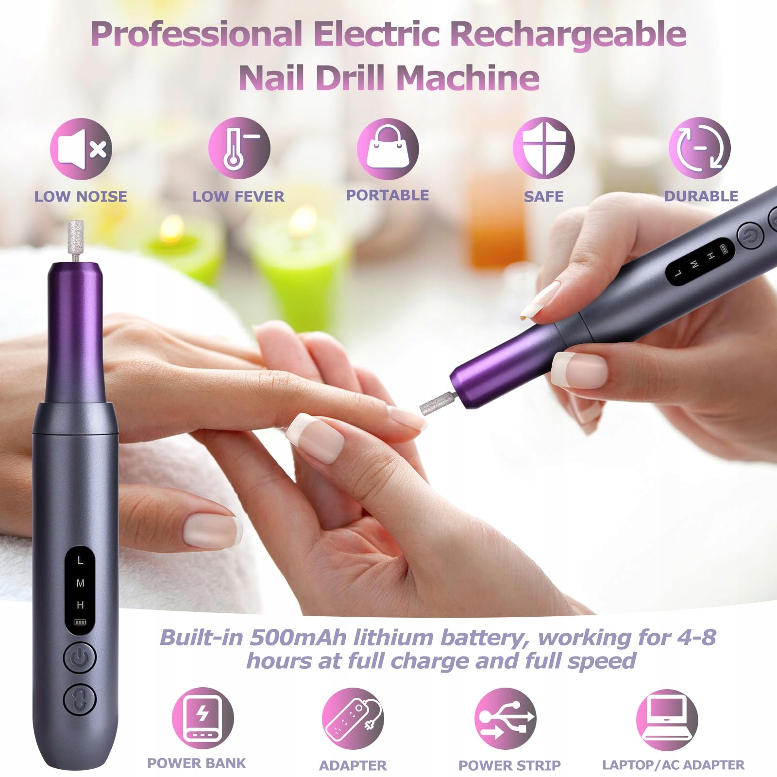 EVILTO Bezprzewodowa Frezarka Do Paznokci Zestaw Manicure Pedicure — miniatura 5