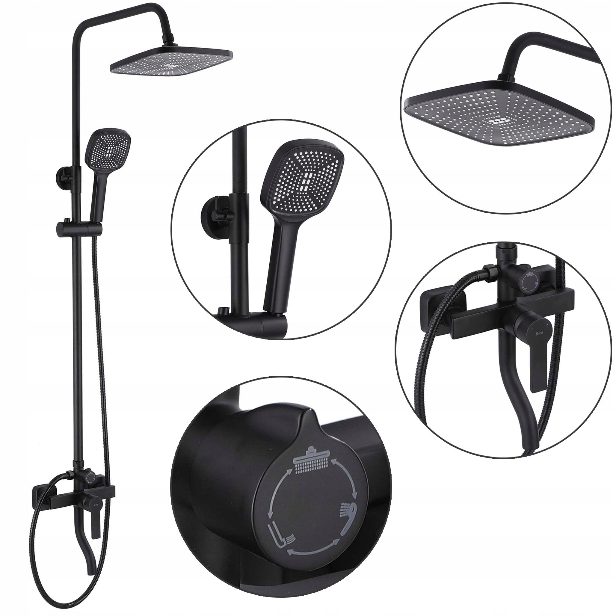 Sprchový set Rea Argus Black čierny na omietku