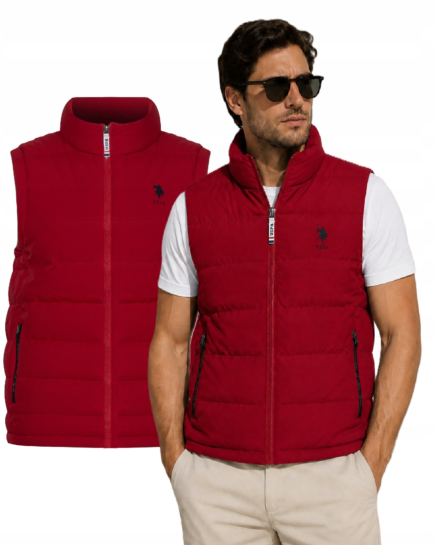 U.s. Polo Assn. Pánská Vesta bunda bez rukávů červená prošívaná bez kapuce