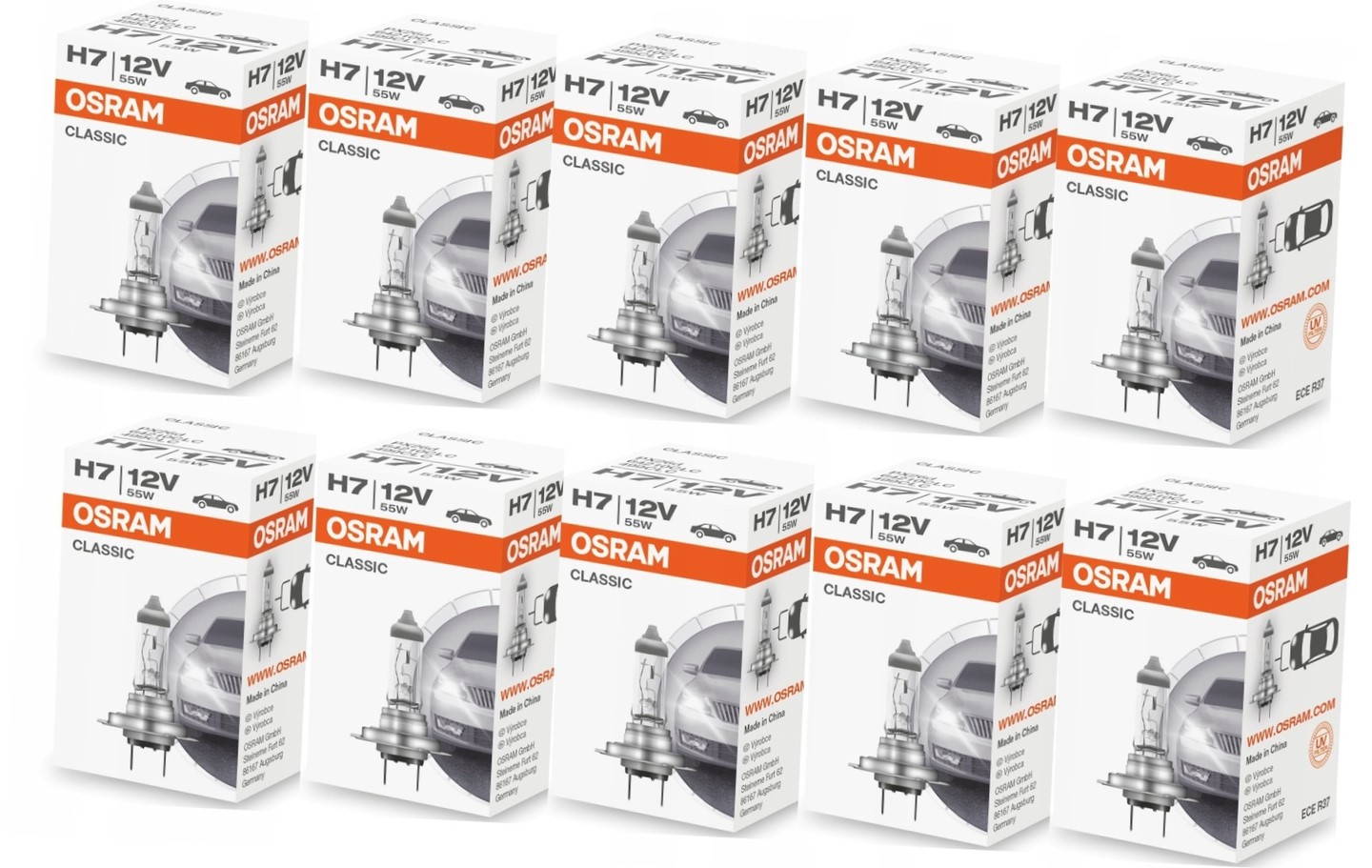 Zestaw 10 żarówek Osram H7 55W 12V