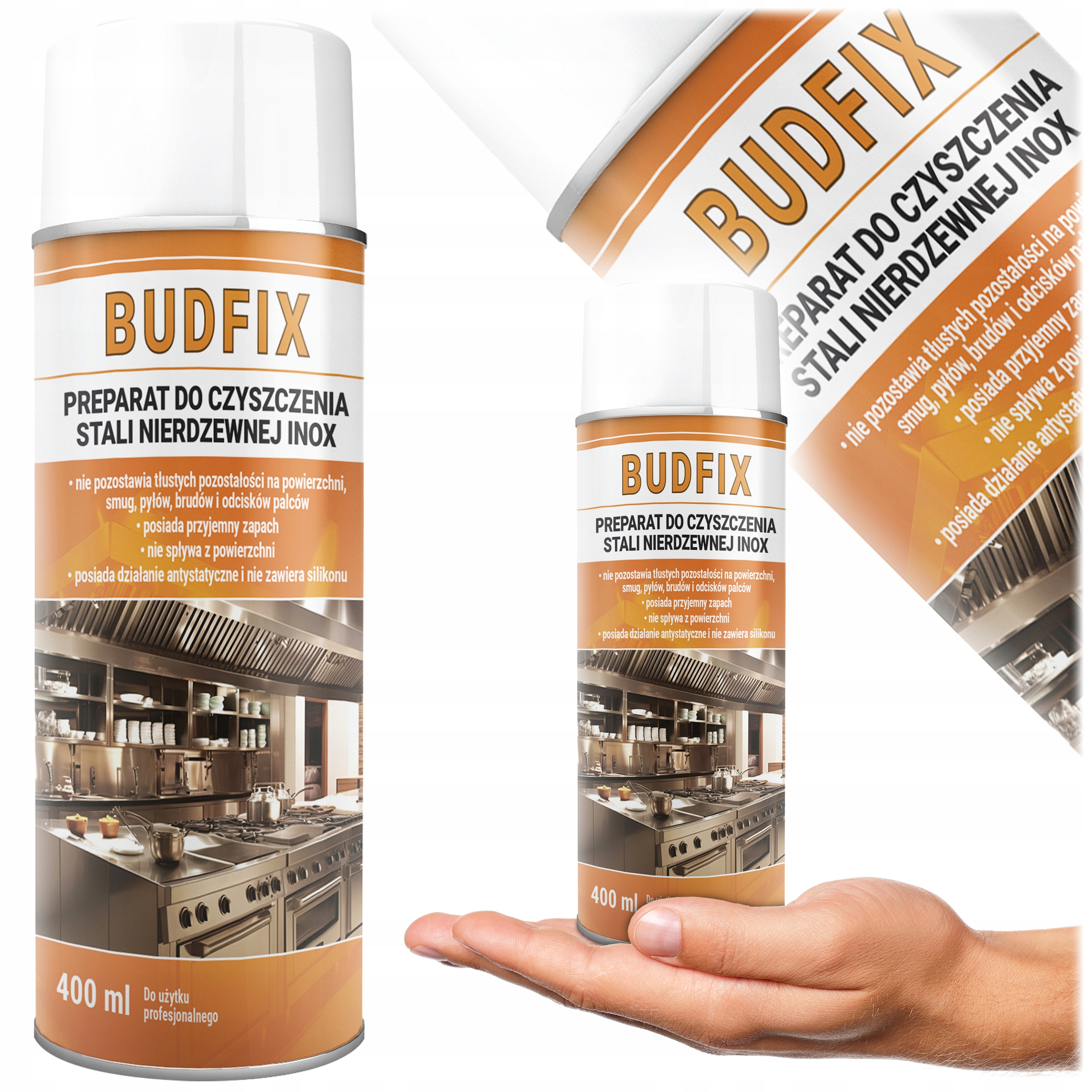 Środek Do Czyszczenia Stali Nierdzewnej Inox Chrom Okapy Windy Spray 400ml