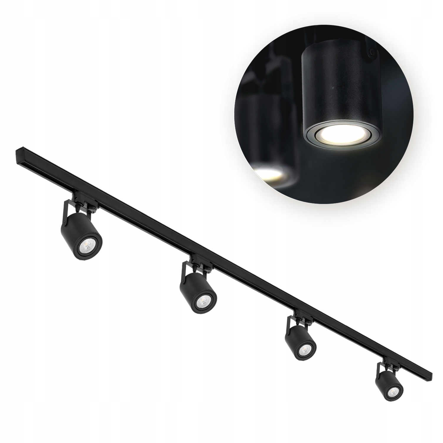 Zestaw Szynowy 3 fazowy 4x OPRAWA GU10 + 2x Szyna 1m + Łącznik I CZARNY