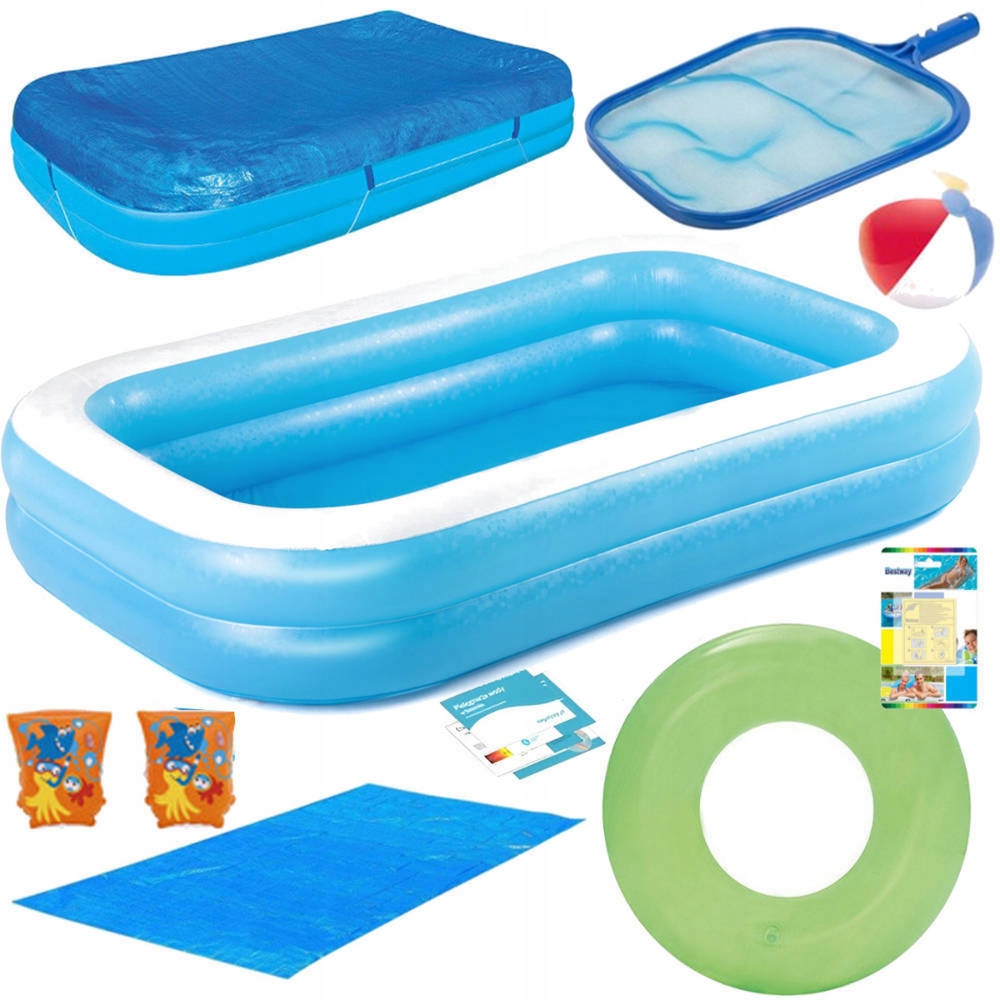 9w1 Basen 262x175x51cm Bestway Mata Pokrywa Siatka Piłka Koło Rękawki