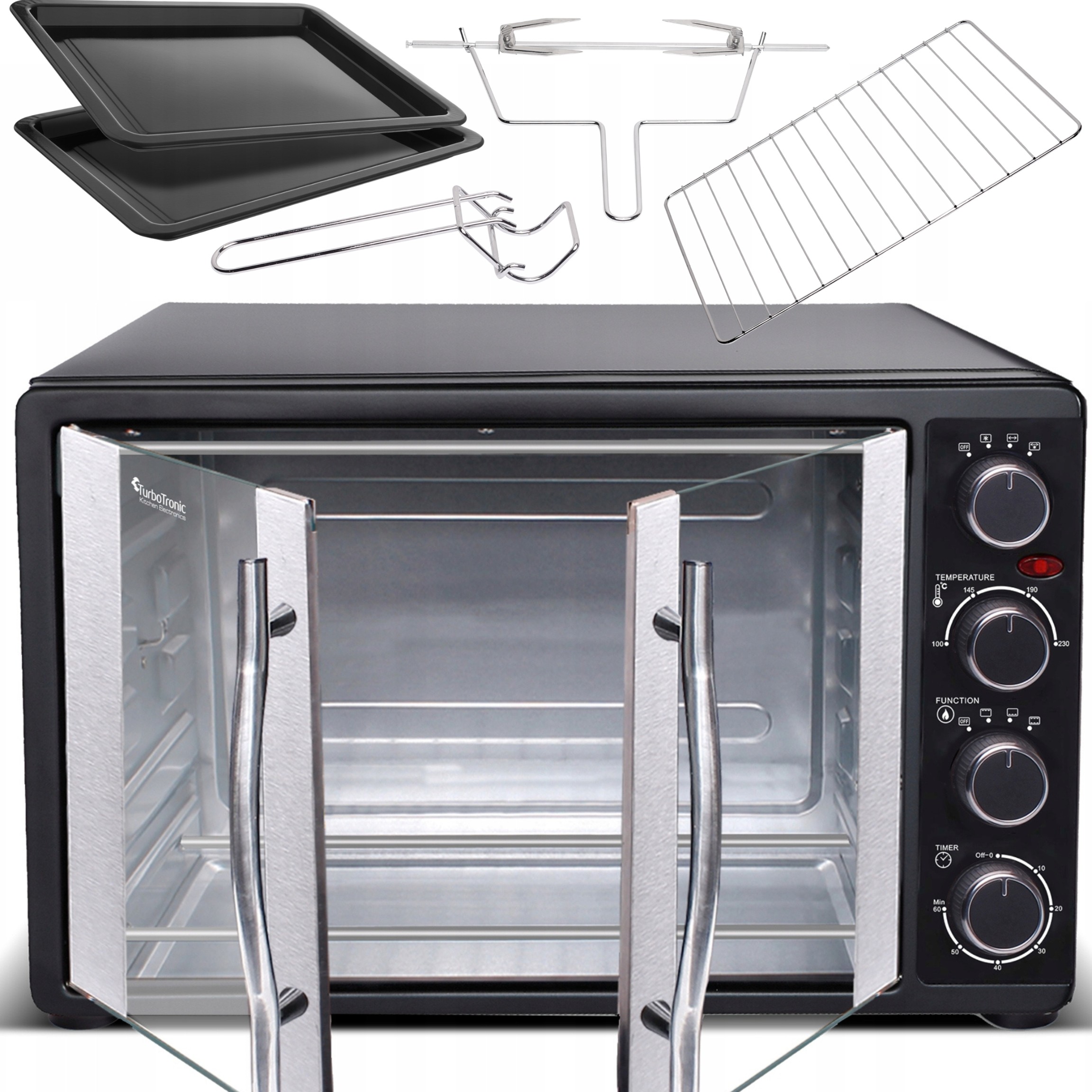 Duży Piekarnik Elektryczny 55L Rożen Grill Termoobieg