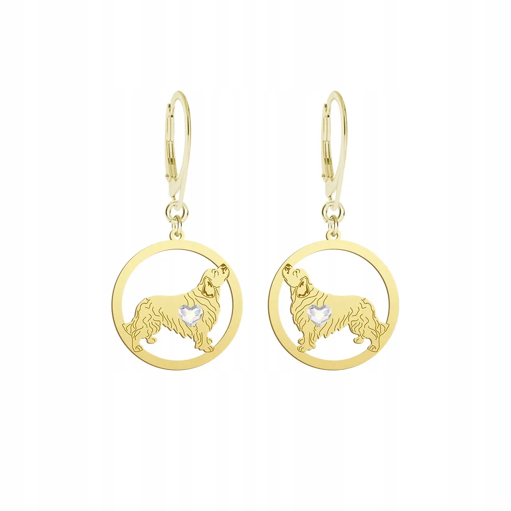 Náušnice Zlaté se psem Clumber Spaniel 925 Dárek Žena Gravírování Bonus