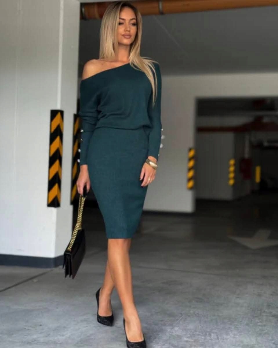 Pletený komplet Košilka carmen Sukně Rozparek Knoflíky Zeleň M