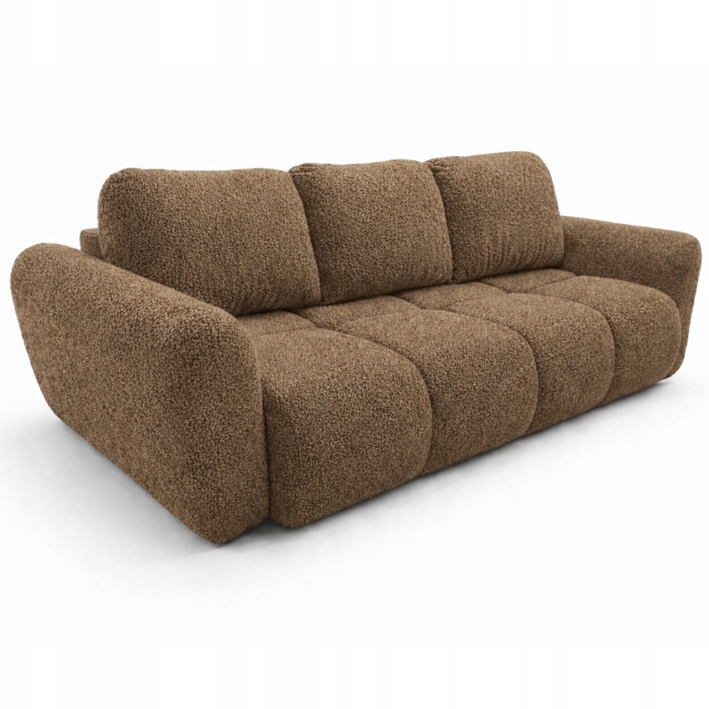 Rozkládací pohovka Agnello 250 cm, pohovka cappuccino boucle, úložný prostor na povlečení