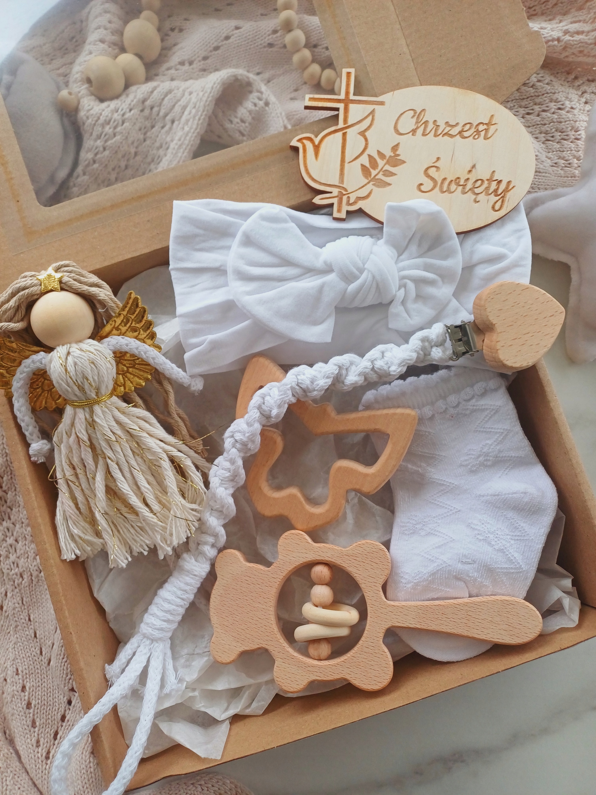 Sada Vítejte Na Světě přívěsek na dudlík jako dárek Křest Světý