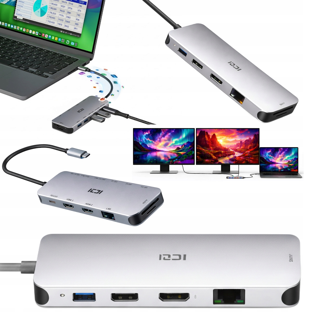 Stacja dokująca Usb-c do laptopa na dwa monitory podwójny ekran przez Hdmi