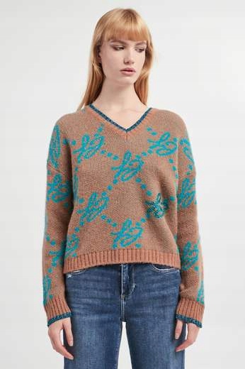 Liu Jo Hnědý Volný Svetr Zirkony (XL)