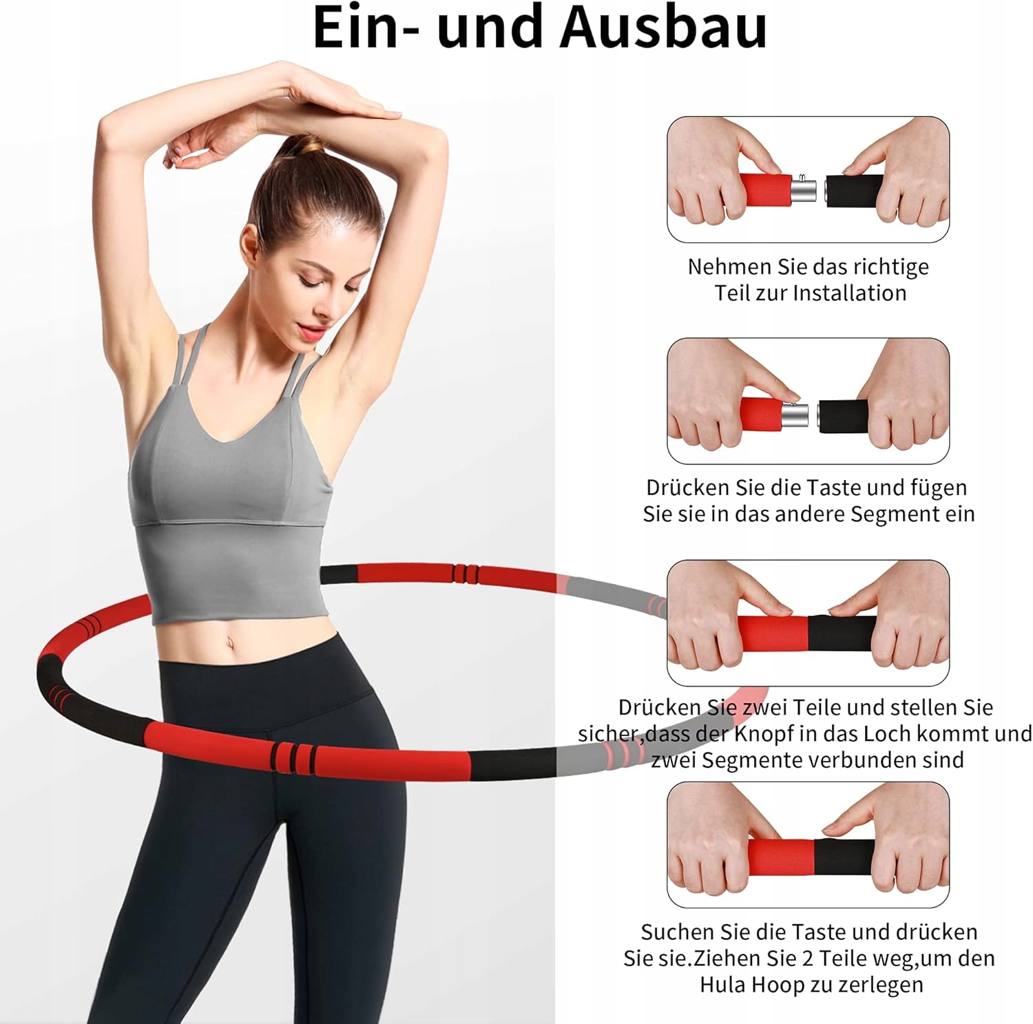 HULA HOP PIANKOWE SPORTOWE ODCHUDZAJĄCE FITNESS CZARNO-CZERWONE 1,2kg 90cm Marka Amazon