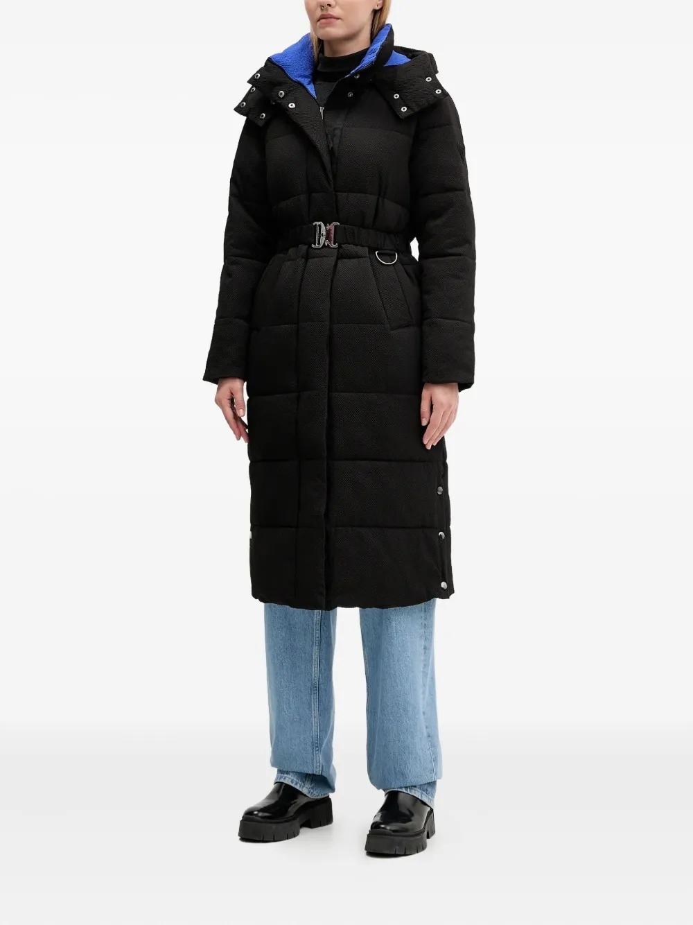 Desigual Černý Prošívaný Kabát Se Zimním Páskem S Kapucí S 6FA