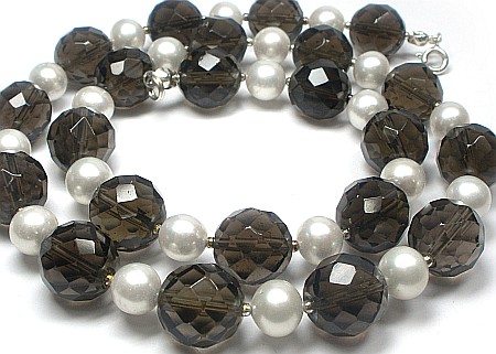 Přírodní kouřový křemen Perly Náhrdelník Stříbro