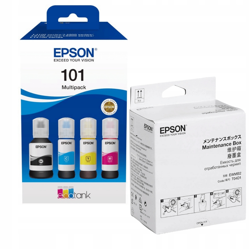 Nowy 4-pak Epson 101 T03V6 C13T03V64A pojemnik na zużyty tusz C13T04D100
