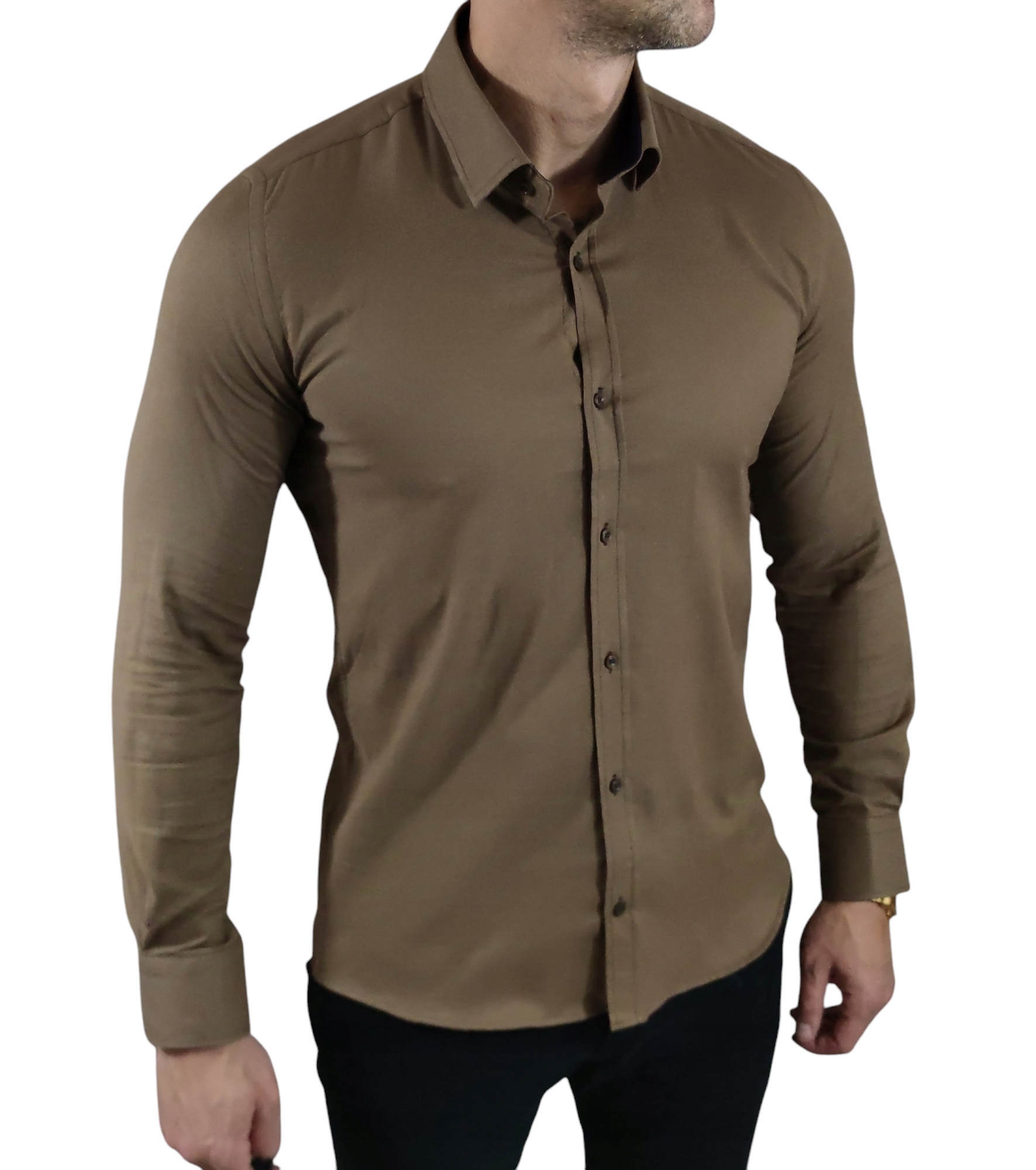 Neformální košile slim fit klasická oxfordová struktura hnědá EGO03 XXL