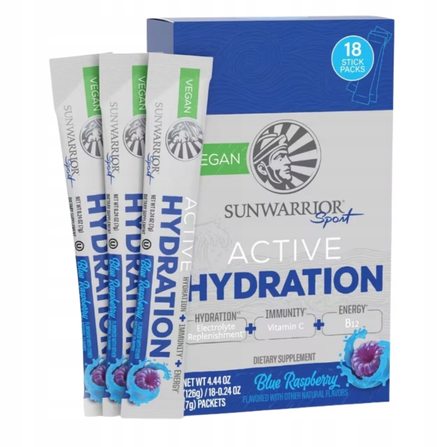 Elektrolyty Sunwarrior Warrior Active Hydration Modrá Malina 18 kusů