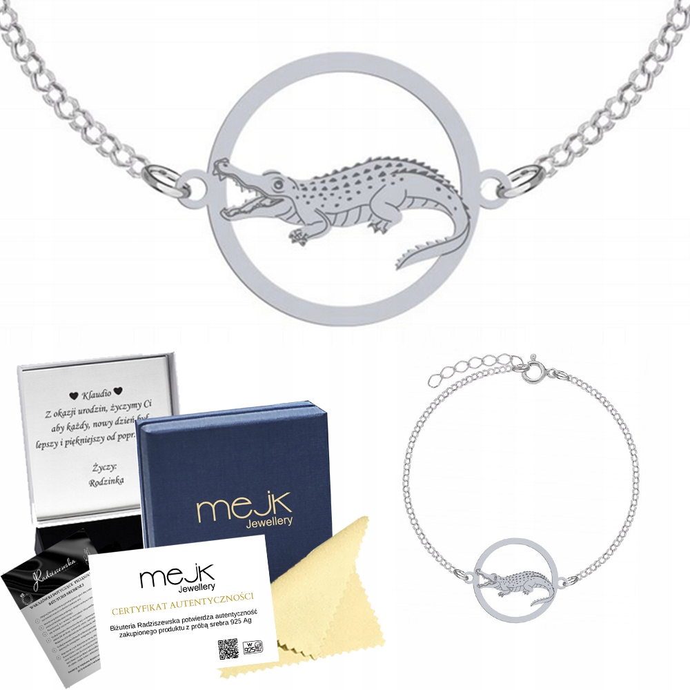Stříbrný náramek s krokodýlem 925 Dárek Šperky Žena Gravírování