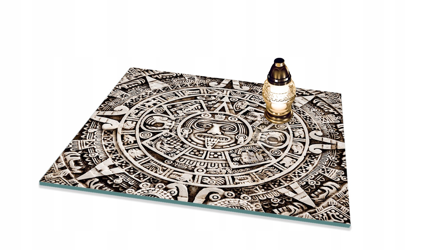 Podstavec pod Hřbitovní Svíčka vzor Aztek na hřbitov Tvrzené sklo 65x60 cm