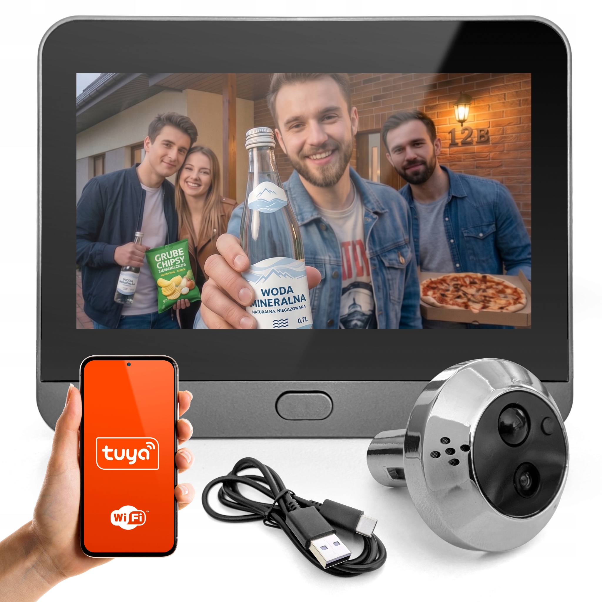 Elektronický hľadáčik na dvere Full Hd WiFi kamera Tuya Detekcia pohybu Pir