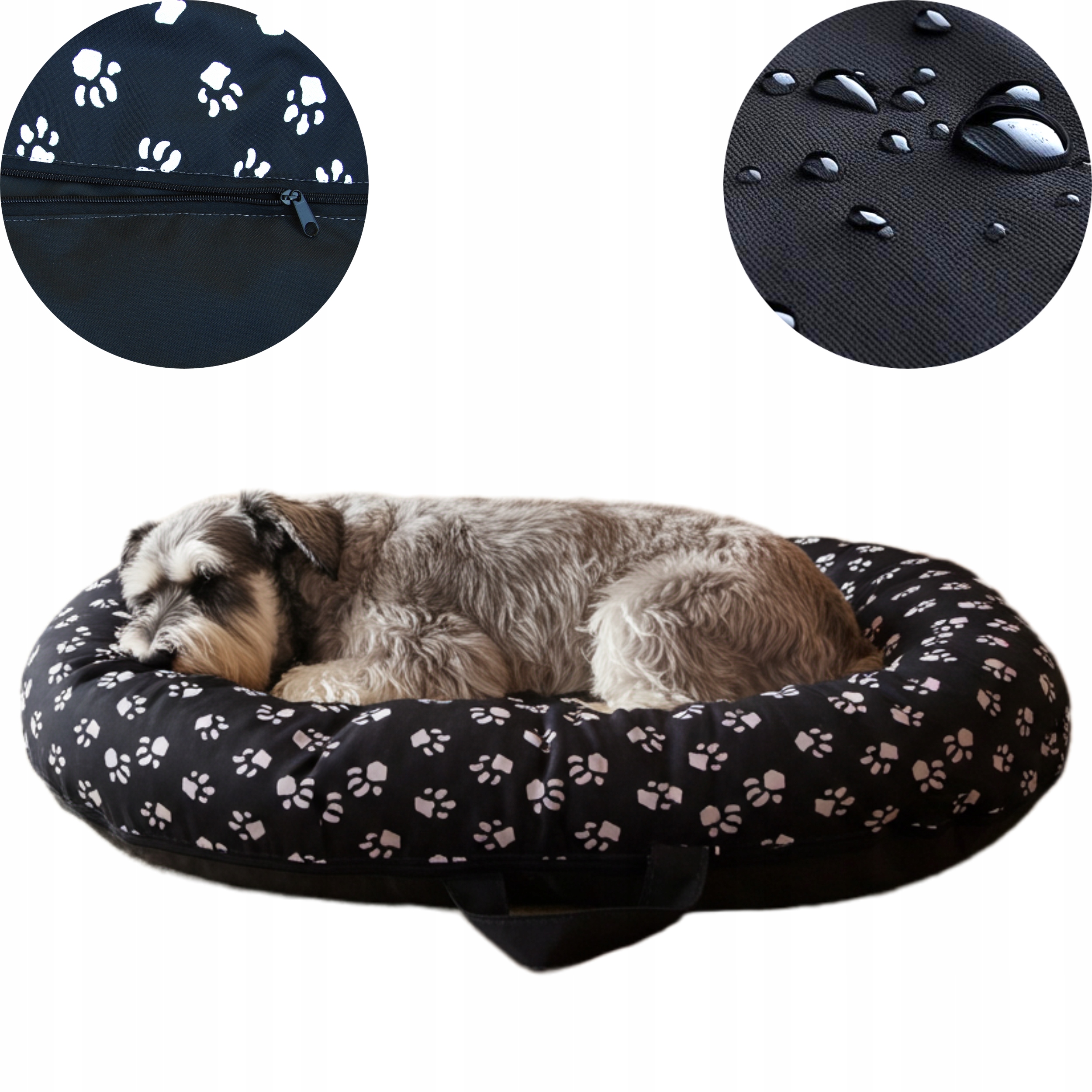 Levně Pelíšek pro psa ponton tlapky Rozpínací pohovka potah černá L 100x70 R3