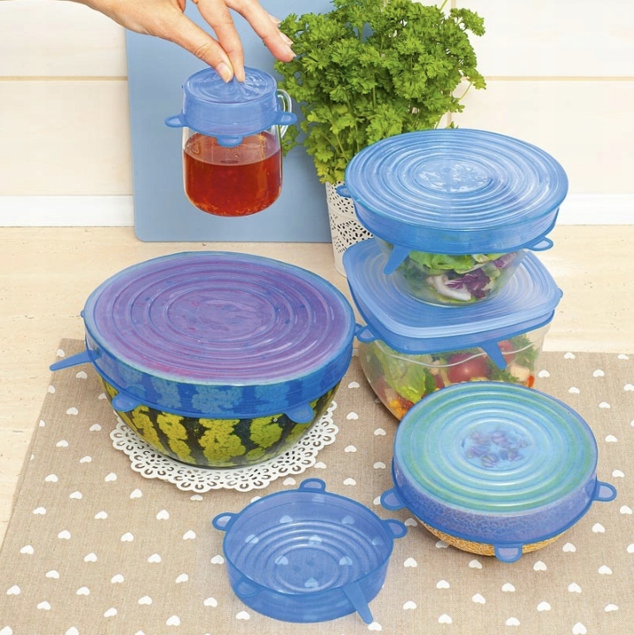 POKRYWKI SILIKONOWE UNIWERSALNE DO ŻYWNOŚCI 6 SZT Kod producenta POKRYWKI SILIKONOWE NA ŻYWNOŚĆ NIEBIESKIE