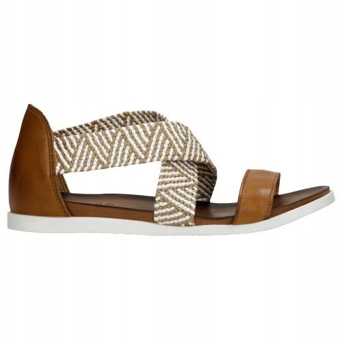 Světle hnědé dámské sandály s pletenými pásky, velikost vel.