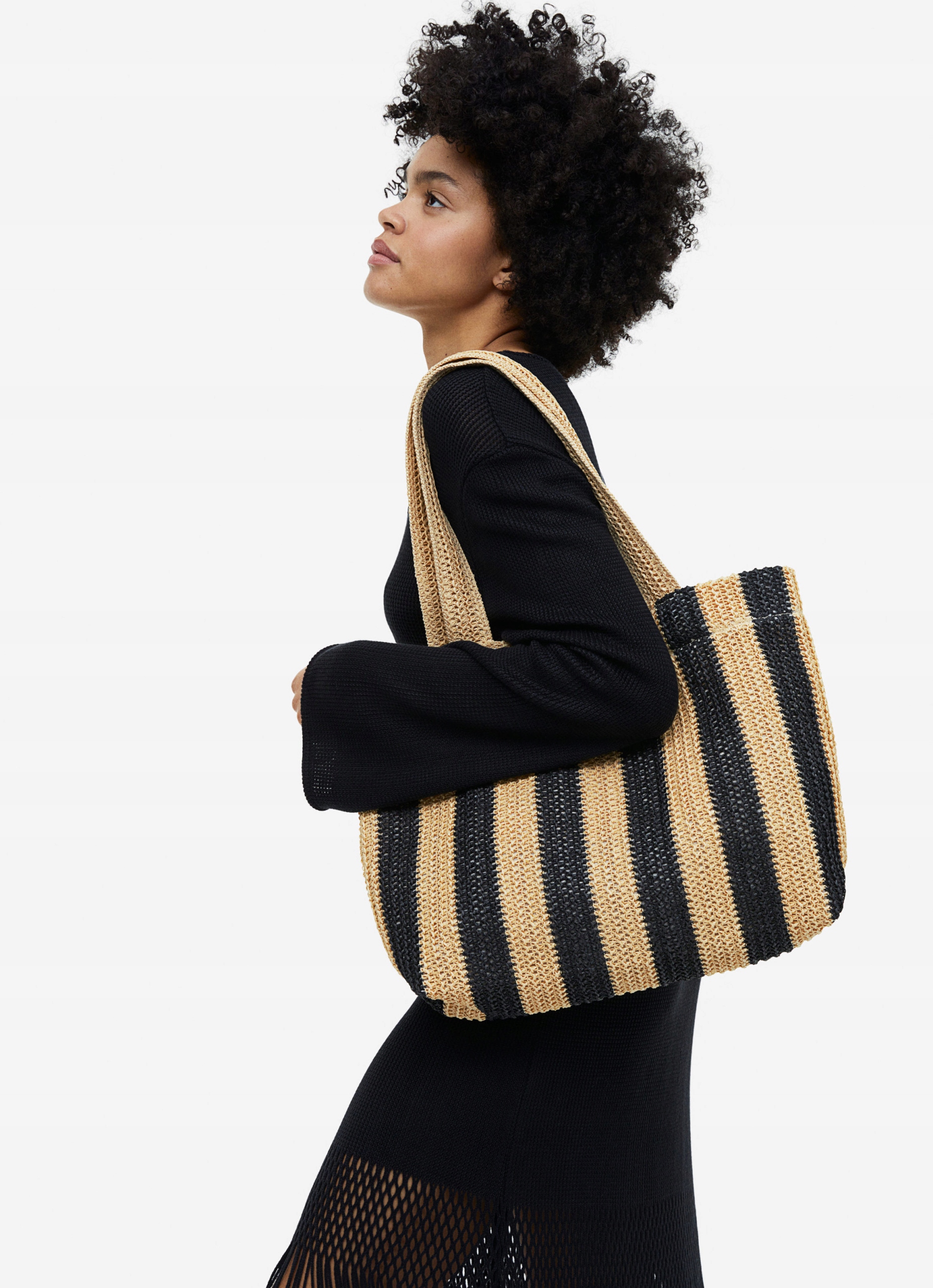 H&M słomkowa torebka NOWA koszyk rafii plażowa czarne paski Marka H&M