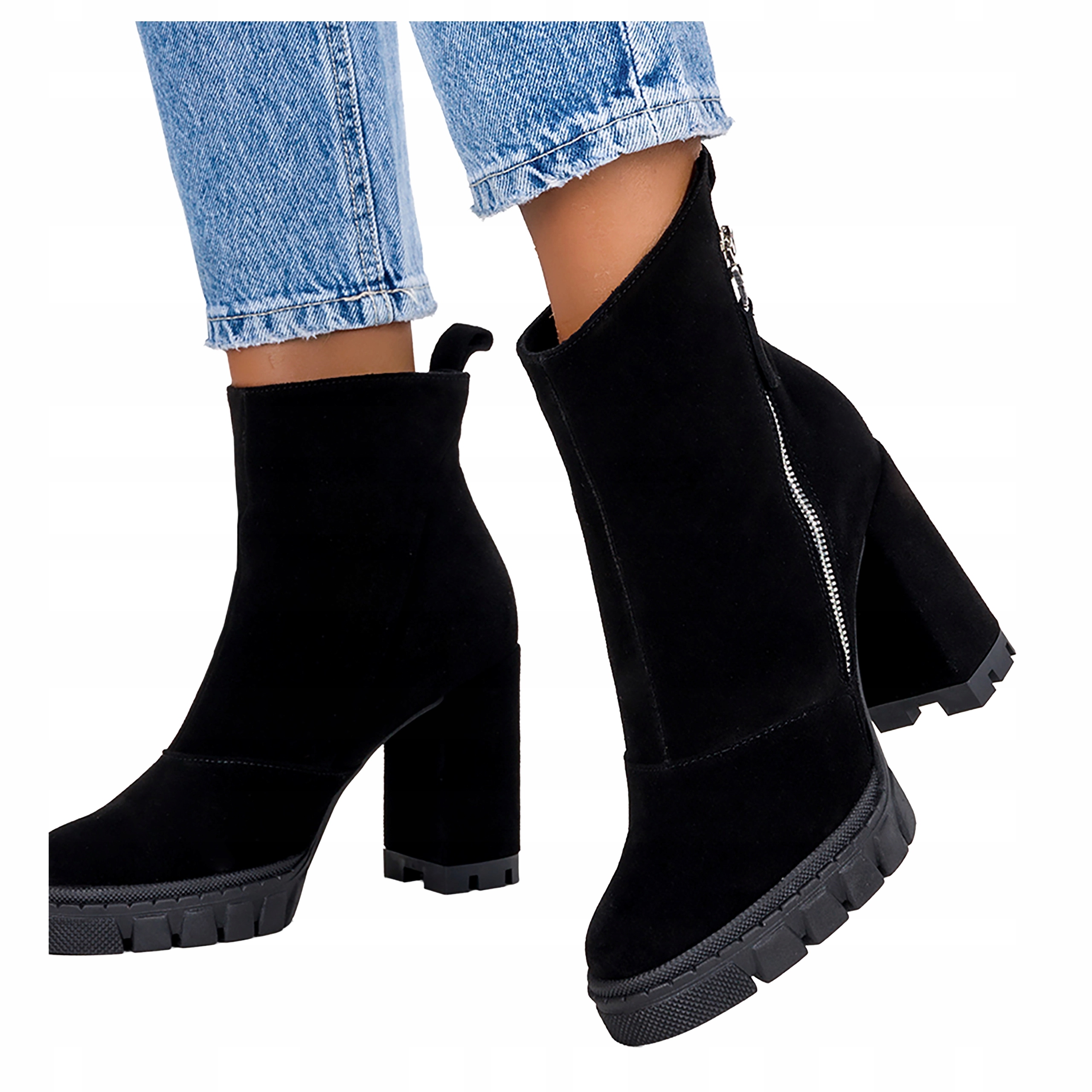 Černé dámské kotníkové boty Kožené Ozdobný Posuvník Módní Semišové Na Sloupku r 39