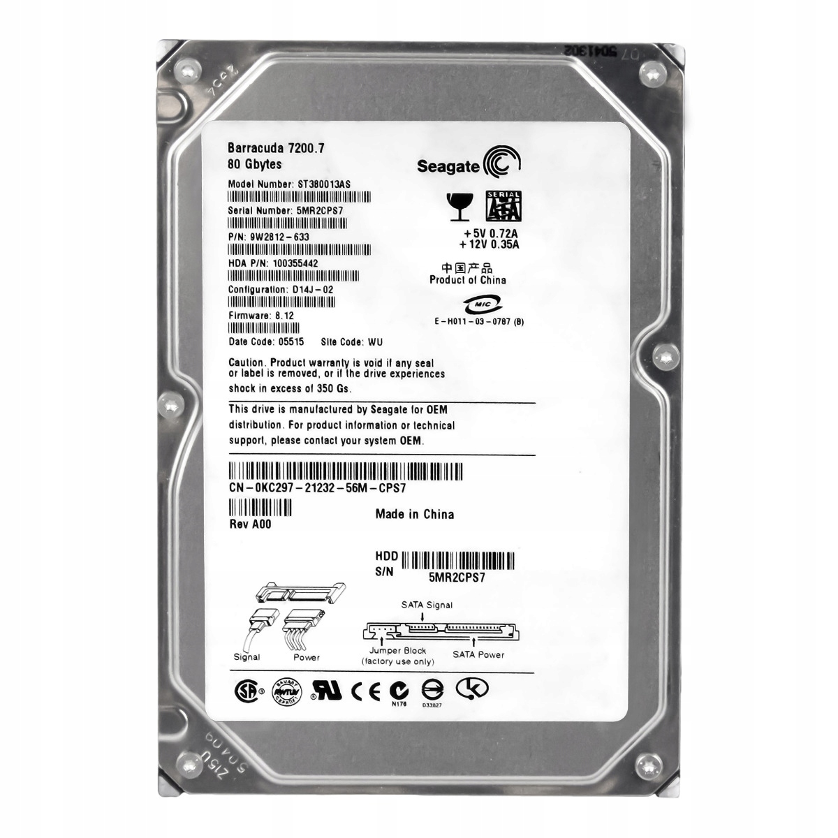 Dell 0KC297 80GB 7.2K 8MB Sata 3.5'' ST380013AS