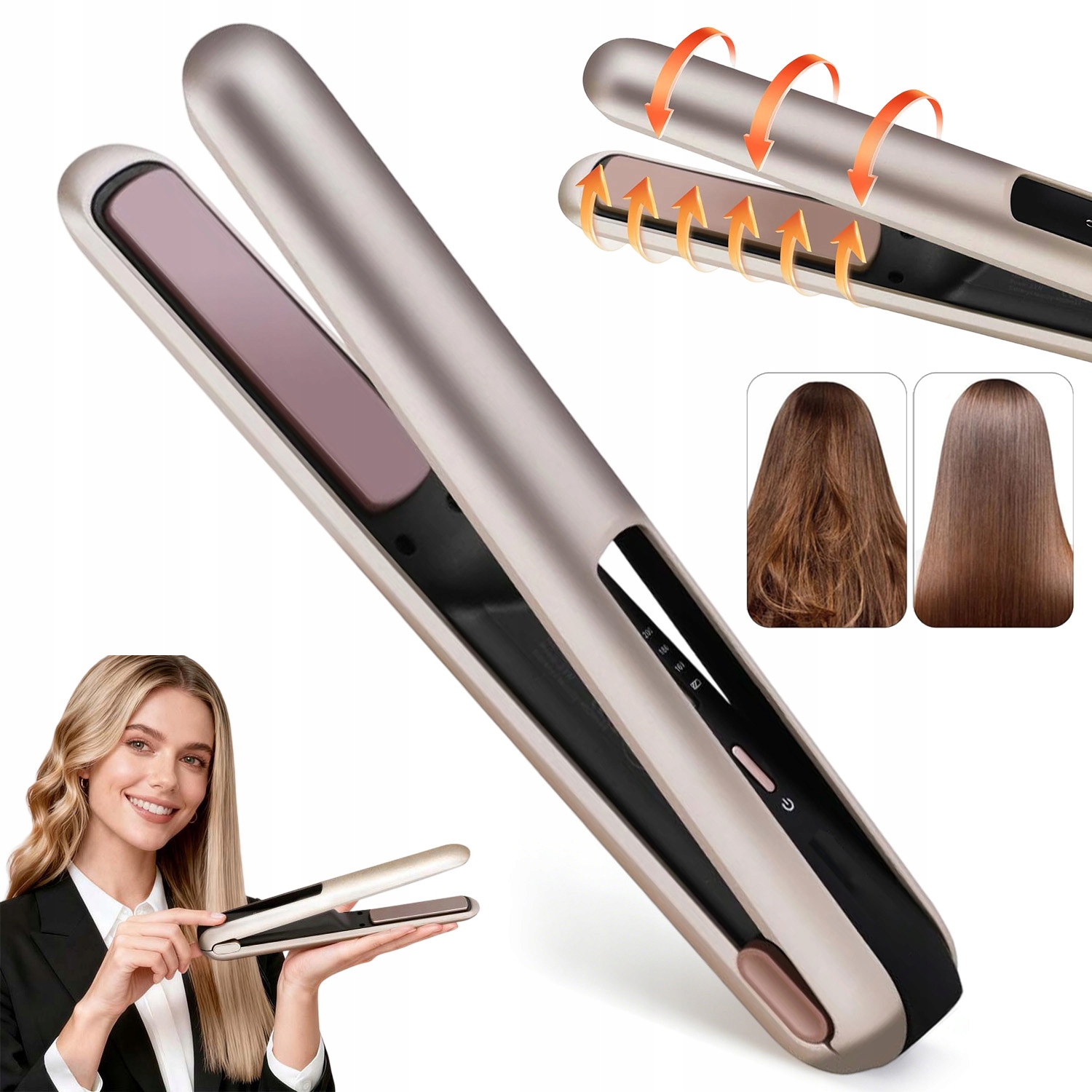 Prostownica Do Włosów 2W1 Kreci Włosy Bezprzewodowa Przenośna Akumulatorowa