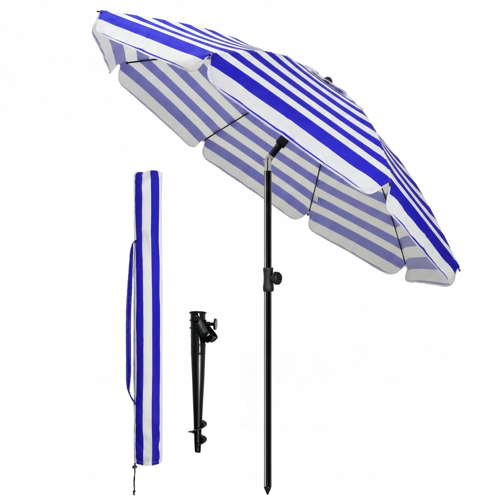 Vounot Parasol ogrodowy plażowy 200 cm z kotwą w paski Upf 50+