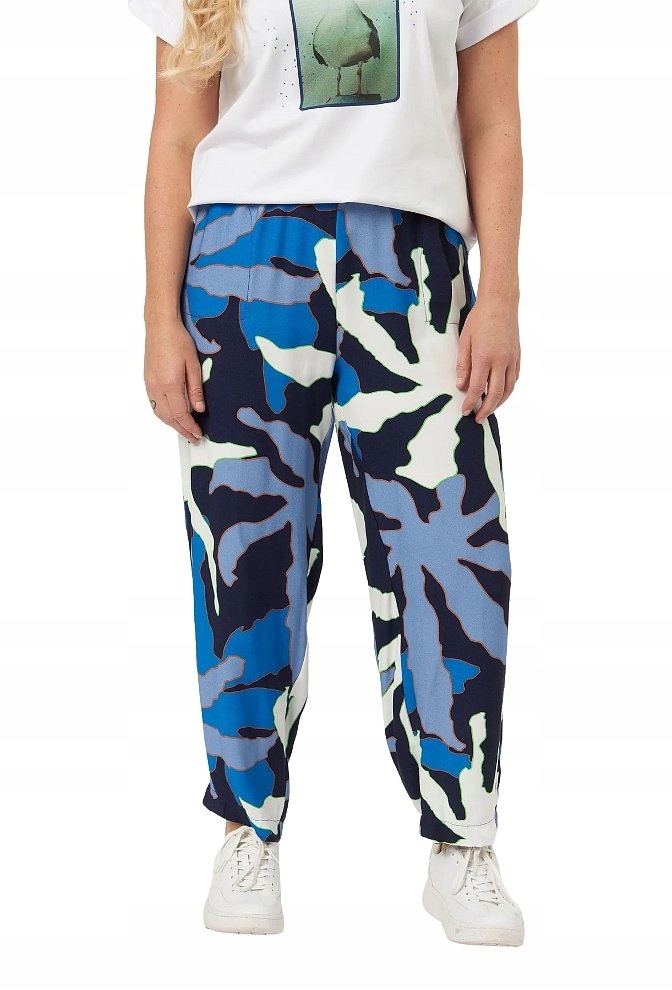 Plus Size Elton Volné Modré Kalhoty Na Léto Viskóza E493 46