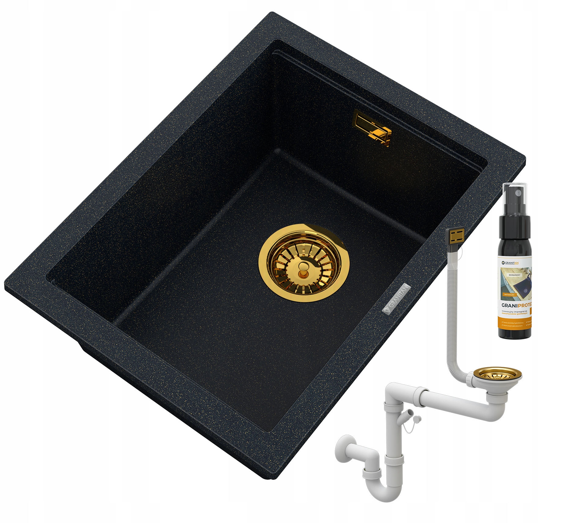 Granitový Závěsný Dřez Na Desku, Zlaté Částečky, Obdélník, TUGA38