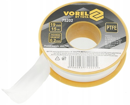 

Vorel Taśma teflonowa Ptfe duża 19mm x 15m x 0,2mm