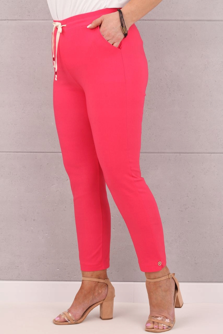 ELASTYCZNE BAWEŁNIANE SPODNIE DUŻE ROZMIARY WYSOKI STAN NA LATO ELEGANCKIE Wzór dominujący bez wzoru