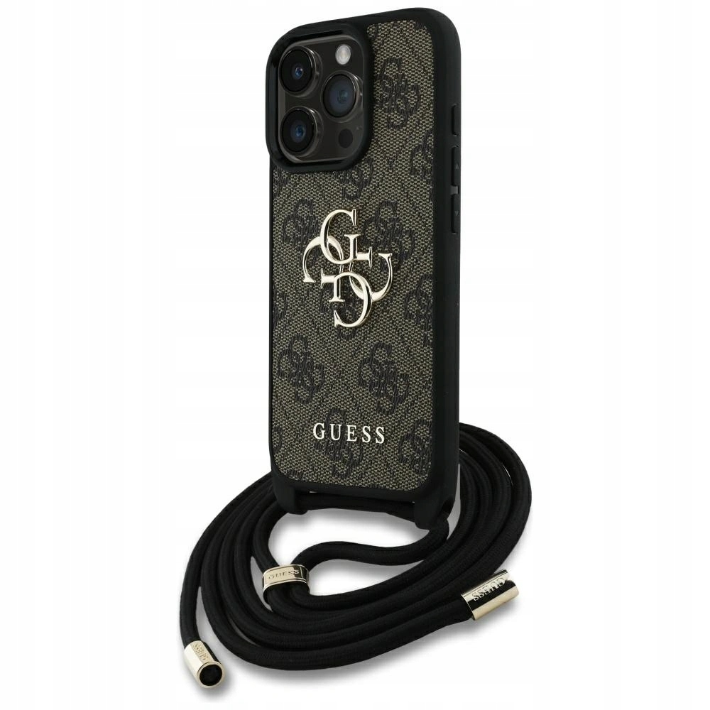 Pouzdro Guess 4G Big Logo Cord Stap Crossbody pro iPhone 16 Pro Max, hnědé