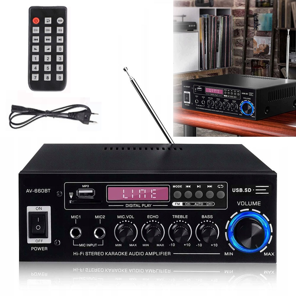 Mini Zesilovač AV-660BT Hifi Bluetooth 5.0 Stereo Rádio S Dálkovým Ovládáním