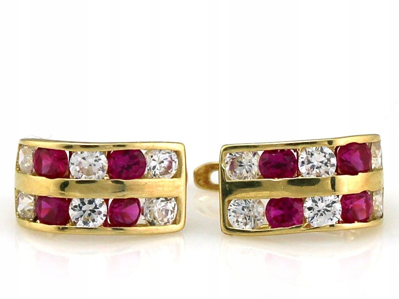 Zlaté náušnice 585 s červenými zirkony 1.35 g