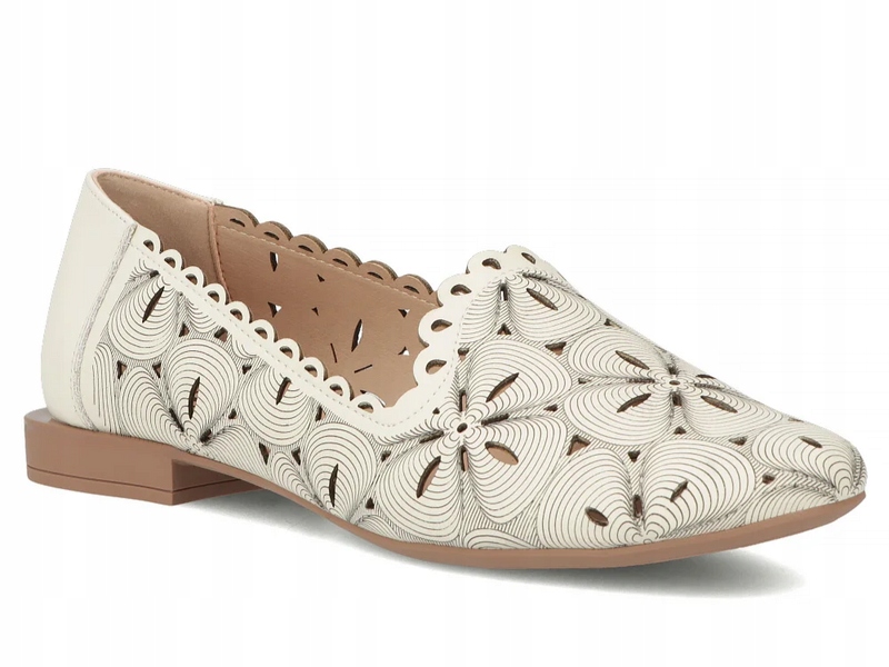 Półbuty damskie beżowe Filippo DP7709/26 lordsy skórzane płaskie wsuwane 41