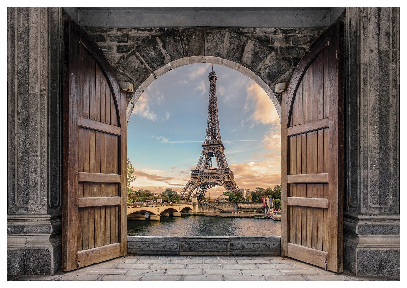 Vliesová fototapeta Paríž Eiffelova veža cez kamenný oblúk 416x290 lepidlo