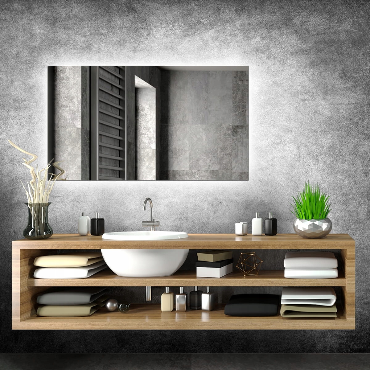 LUSTRO LED 80x70 cm ŁAZIENKOWE LEDOWE PODŚWIETLANE NOWOCZESNE FREESIA Wysokość 700 mm