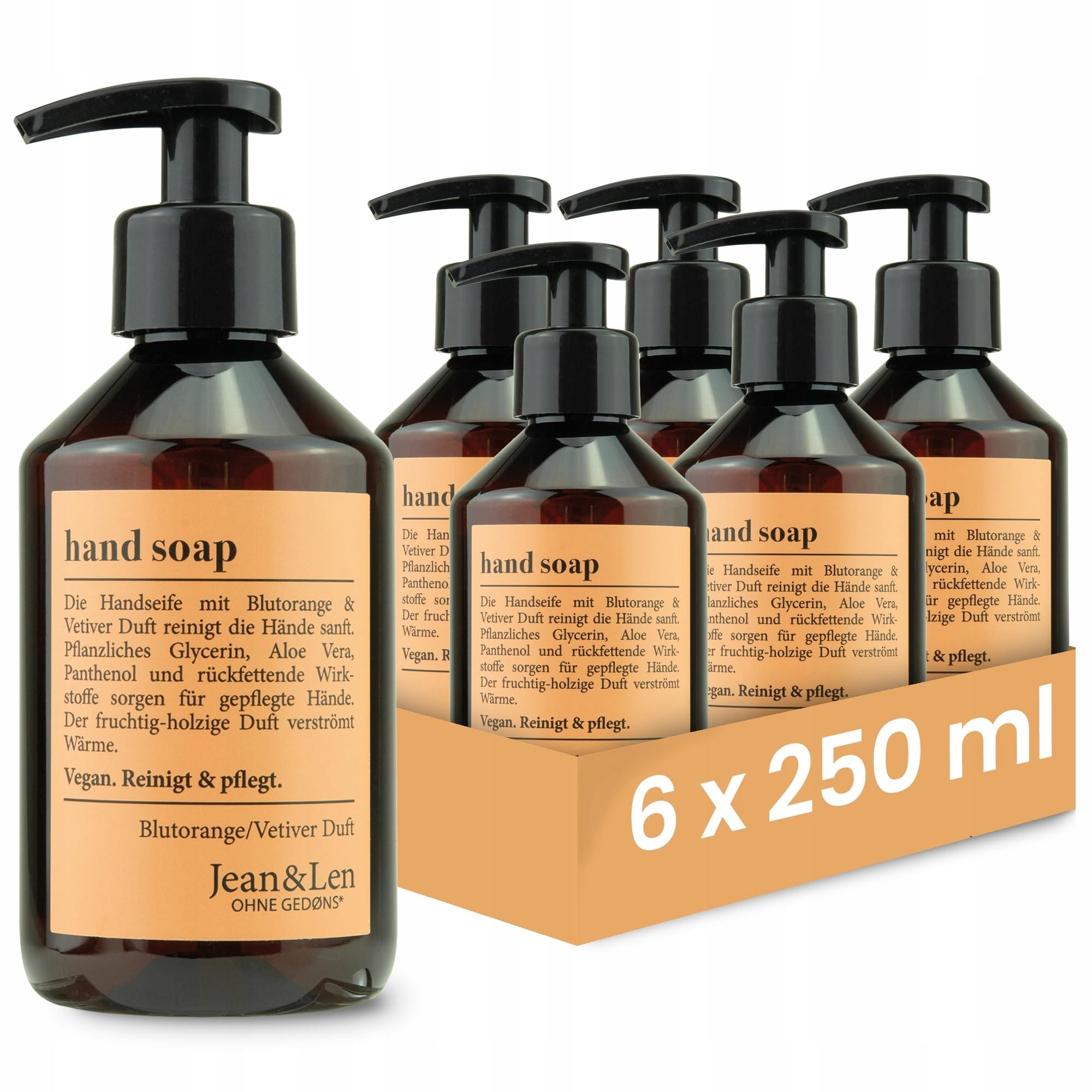 Jean & Len Tekuté mýdlo s krvavým pomerančem a vetiverem, sada 6x250 ml