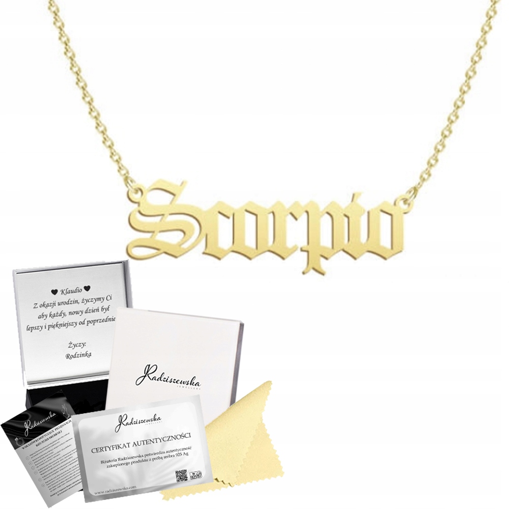 Náhrdelník Zlatý znamení zvěrokruhu Skorpion Scorpio 925 Dárek Dedikace Bonus