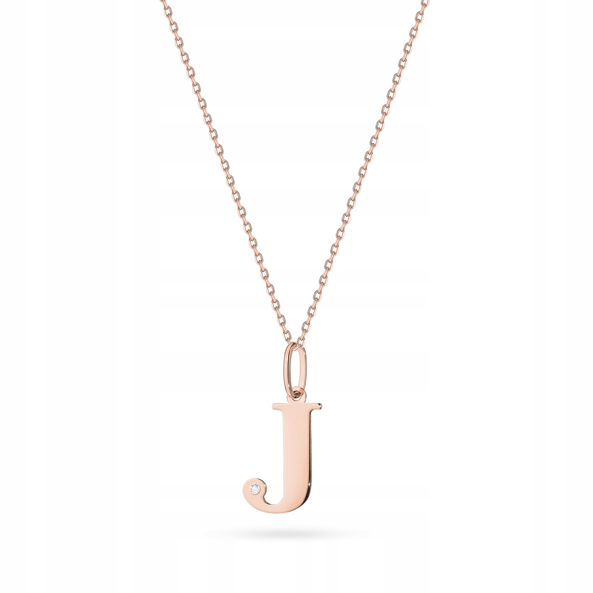Růžový Zlatý Náhrdelník Celebrity pr. 585 Písmeno J s briliantem 0,005 ct
