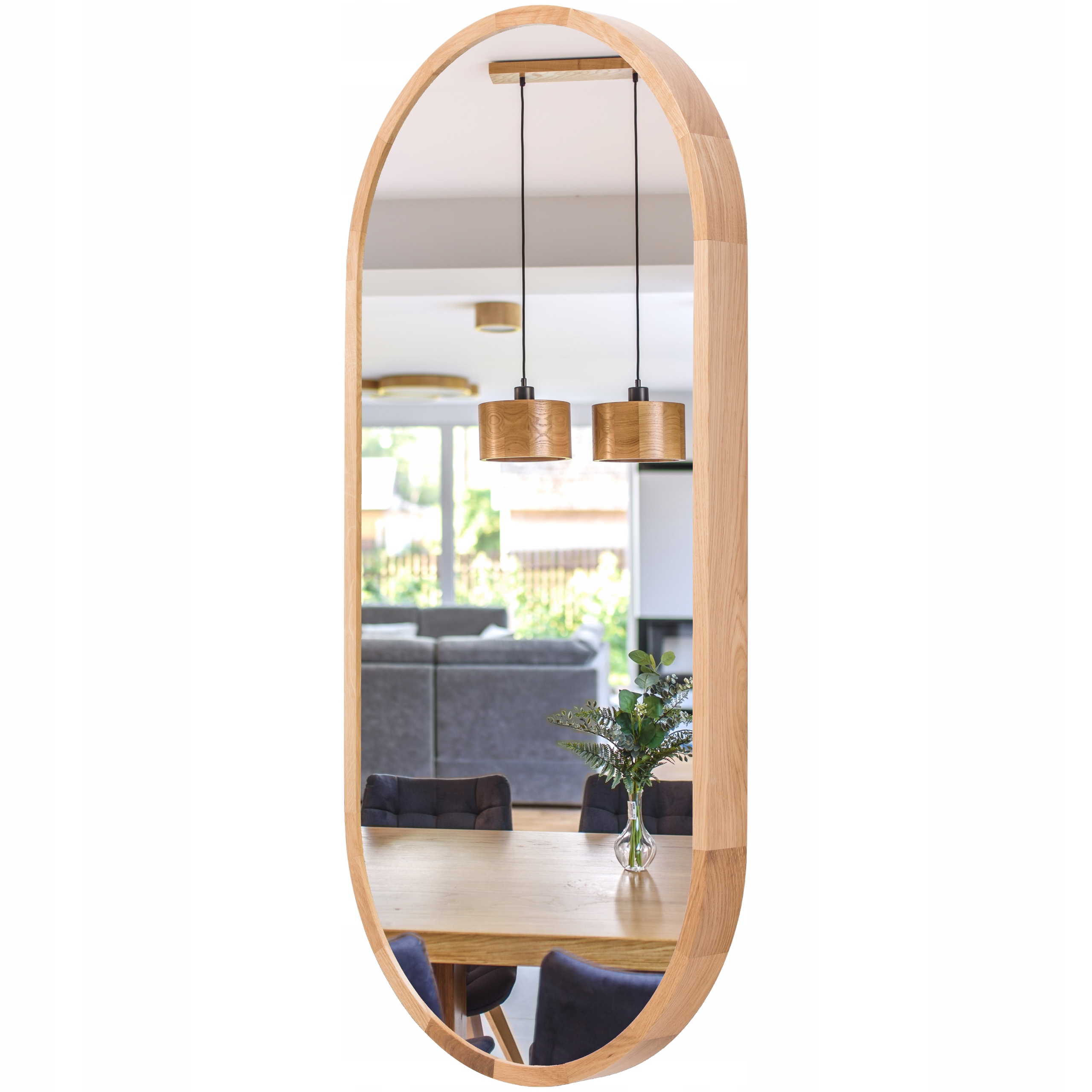 Zrcadlo Leja oválné v dřevěném rámu Dub 80x38 Stylové