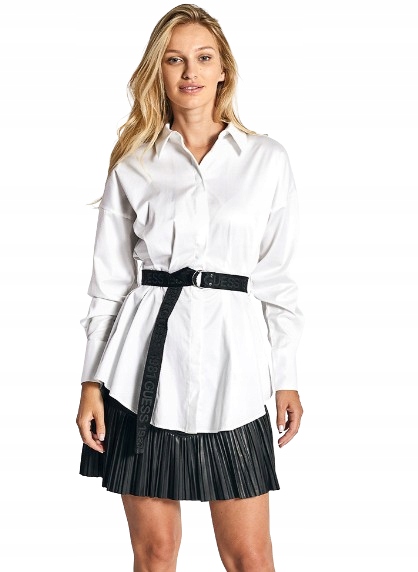 Guess Bílá Košile S Dlouhým Rukávem S Knoflíky A Límečkem