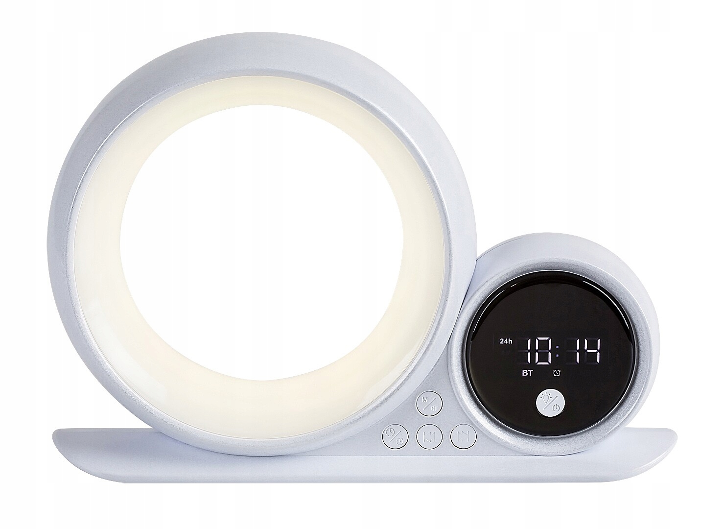 Stolní lampa noční Led Rgbw bílá s reproduktorem a budíkem Rabalux