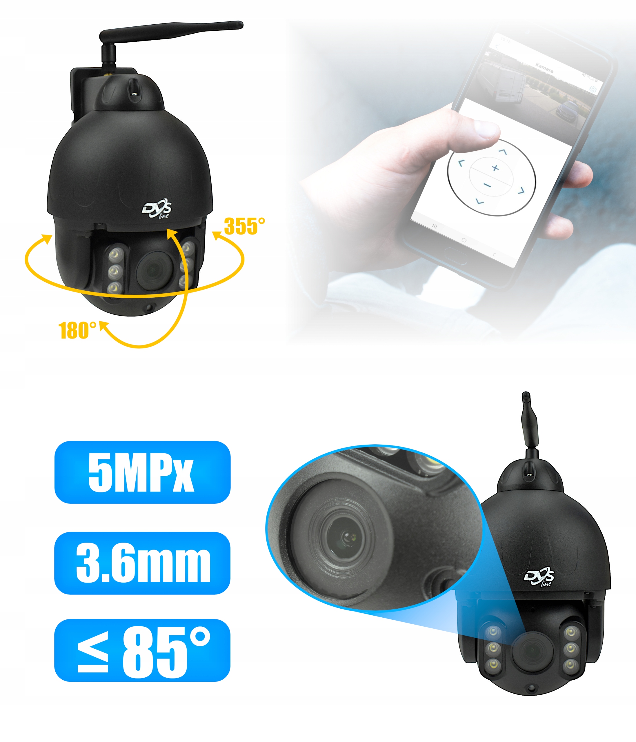 KAMERA WIFI OBROTOWA ZEWNĘTRZNA IP 5Mpx METAL CZARNA AUDIO DETEKCJA DVS Model SDIP5040E-IRWs