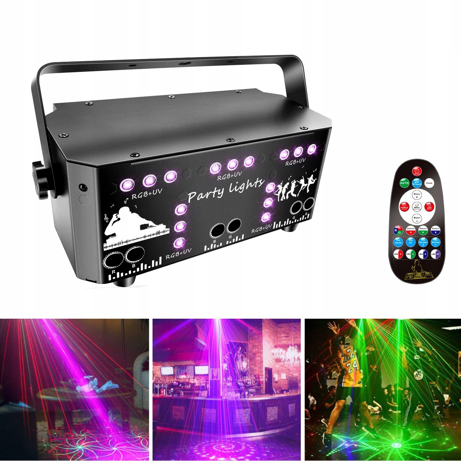 Laser 21 Rgb DMX Nástěnný 230V Dálkové Ovládání Strob Disco Bar Klub